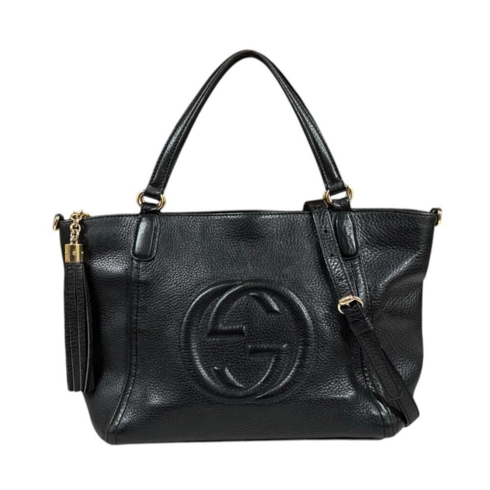 Gucci Soho Shoulder Bag, Leather 369176, Black, Women's, GUCCI 2-way
